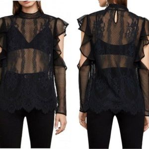 ✨NWT✨ BCBGMaxAzria cold shoulder Sabian lace long sleeve top Medium